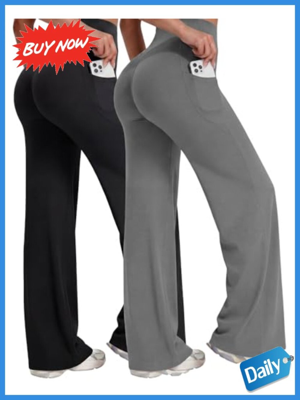 Women's High Waisted Straight Leg Leggings 2 Pack Stretch Yoga Pants with